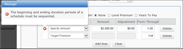 Schedule Validation Message