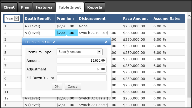 Change and Recalculate Table Input Values